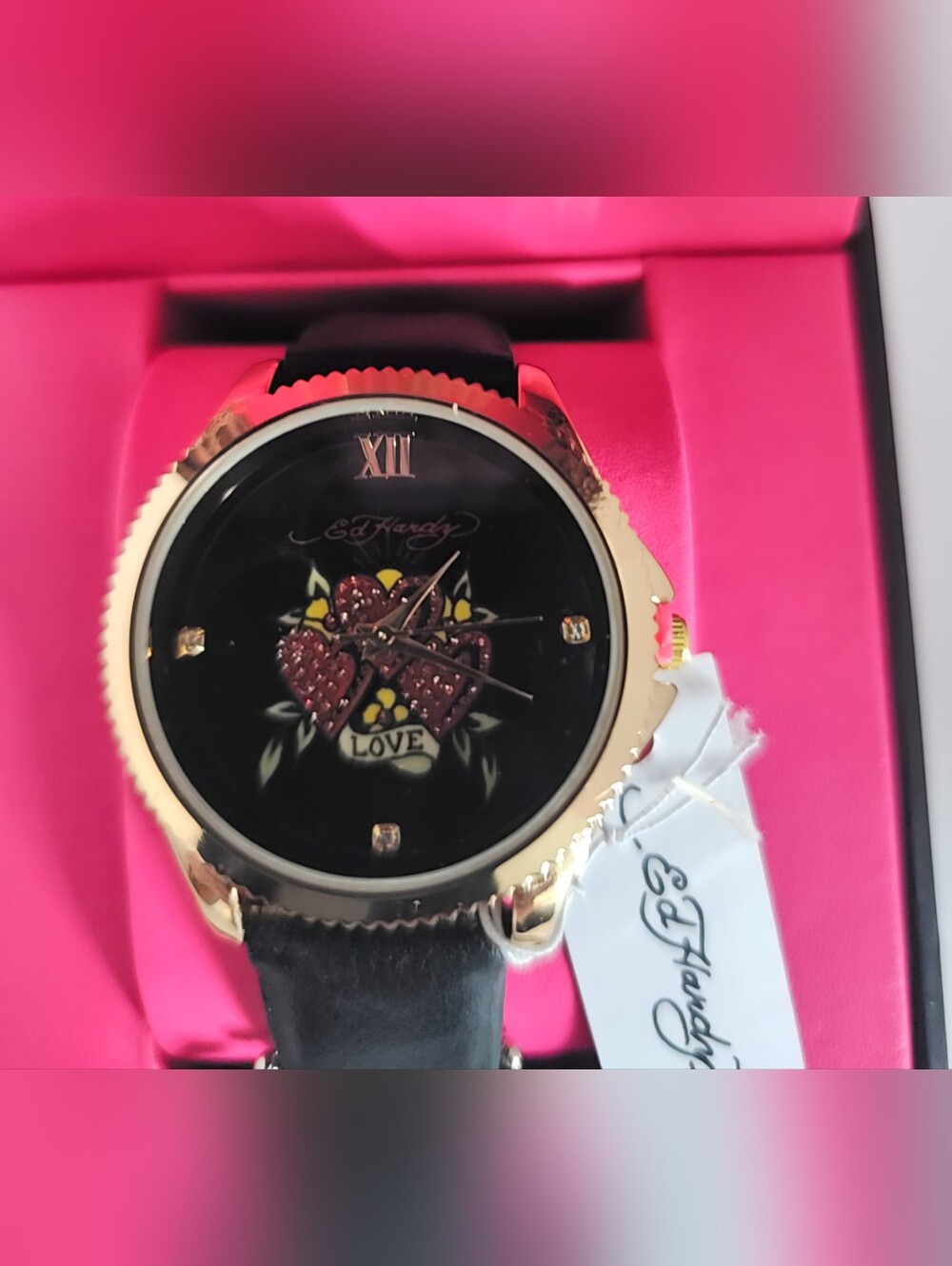 ED HARDY WOMENS WATCH LOVE WATCH DOUBLE HEARTS WATCH NEW IN BOX!